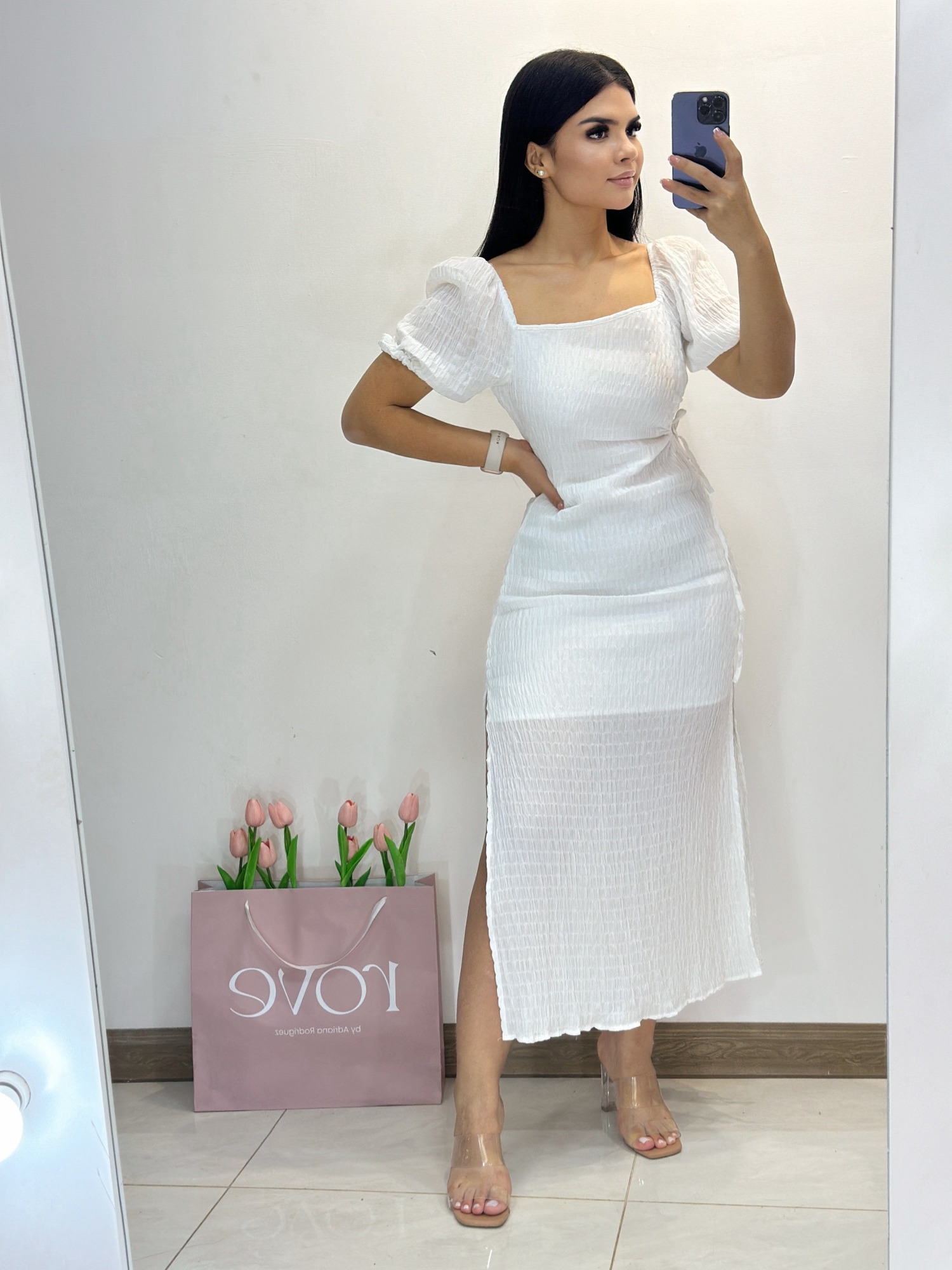 Vestido midi para playa con aberturas - Blanco
